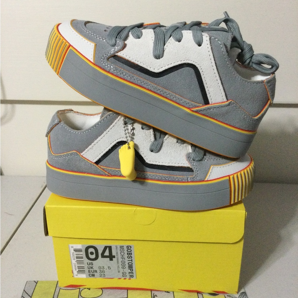Kids Grey and Yellow Casual Sneakers